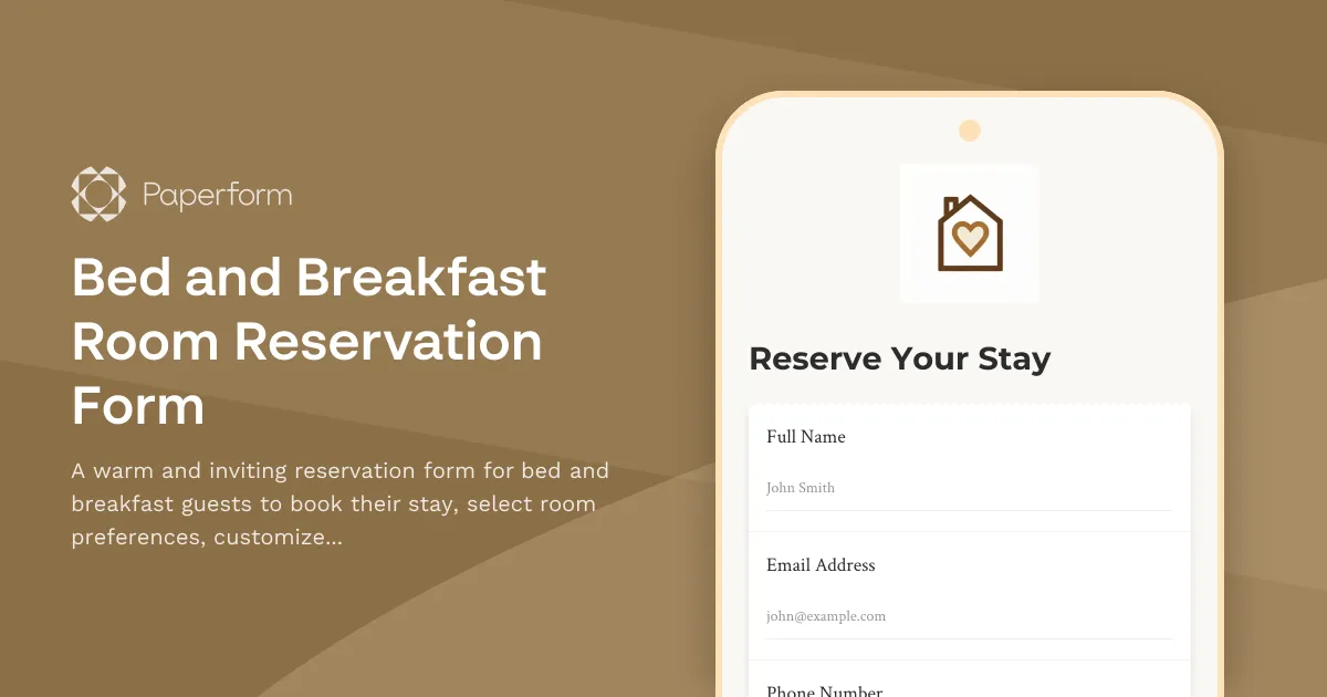 Bed and Breakfast Room Reservation Form