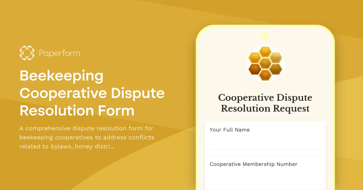 Beekeeping Cooperative Dispute Resolution Form
