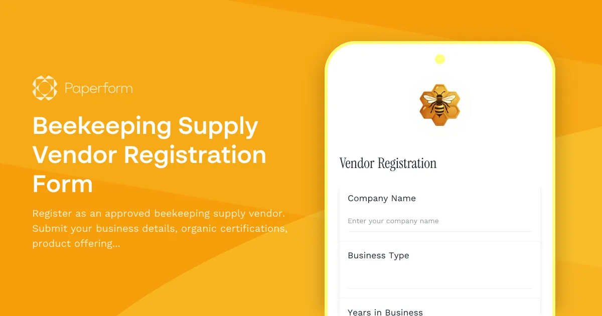 Beekeeping Supply Vendor Registration Form