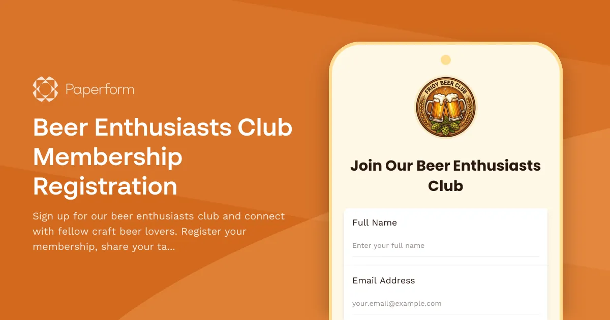 Beer Enthusiasts Club Membership Registration