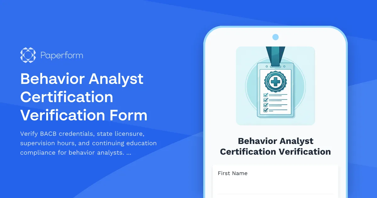 Behavior Analyst Certification Verification Form