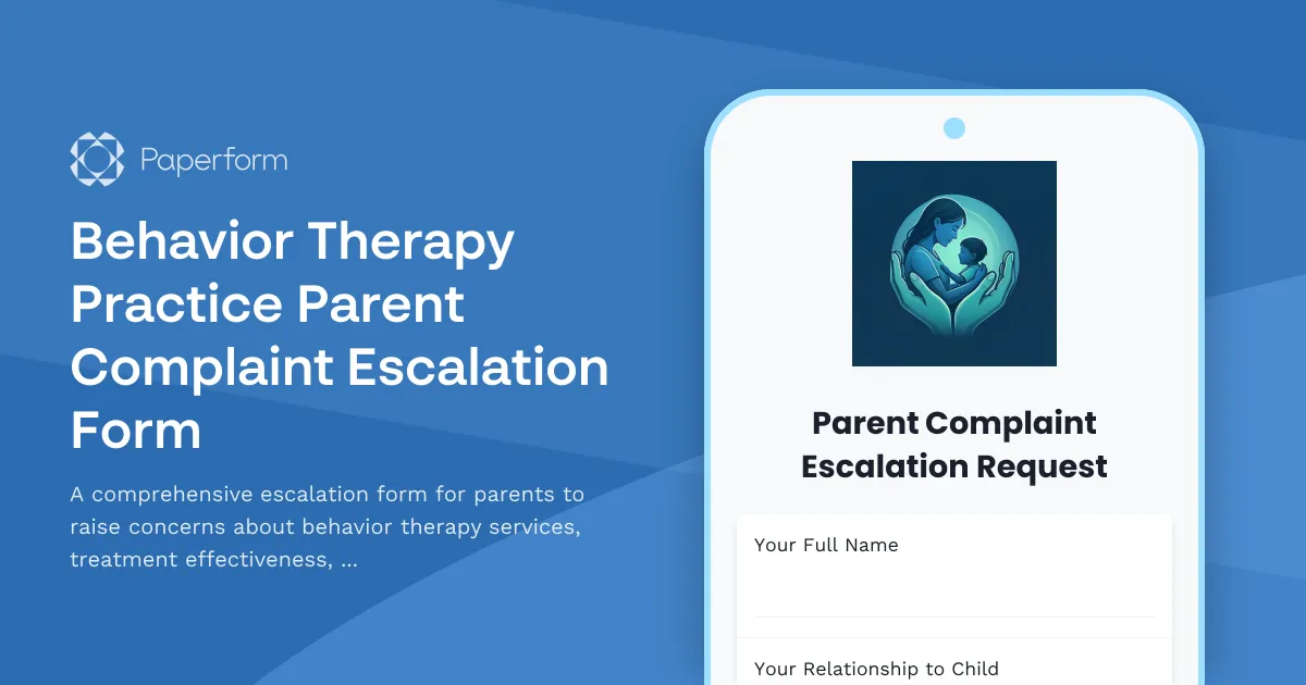 Behavior Therapy Practice Parent Complaint Escalation Form