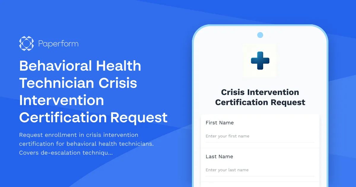 Behavioral Health Technician Crisis Intervention Certification Request