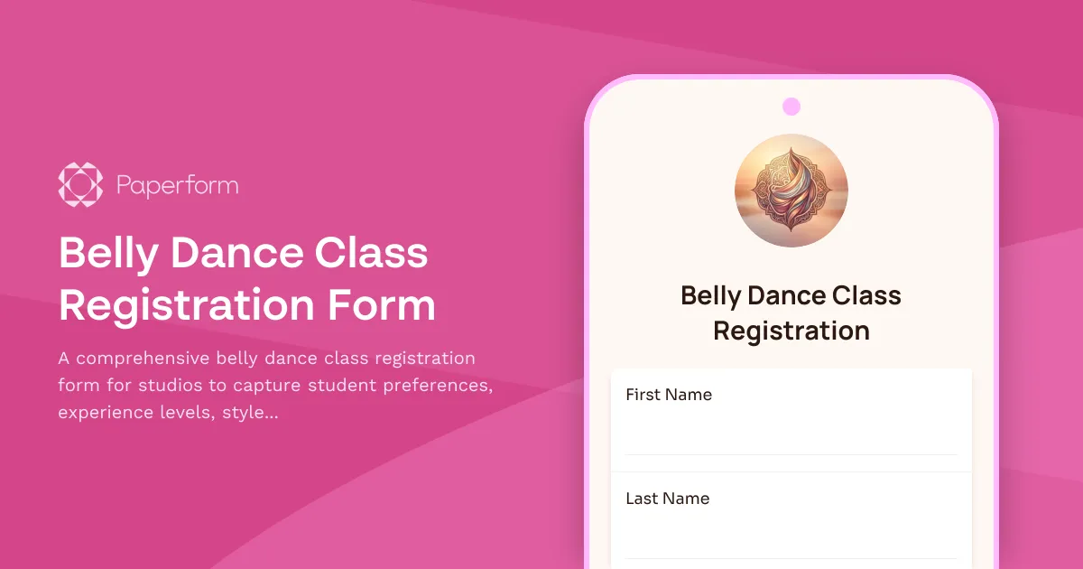 Belly Dance Class Registration Form