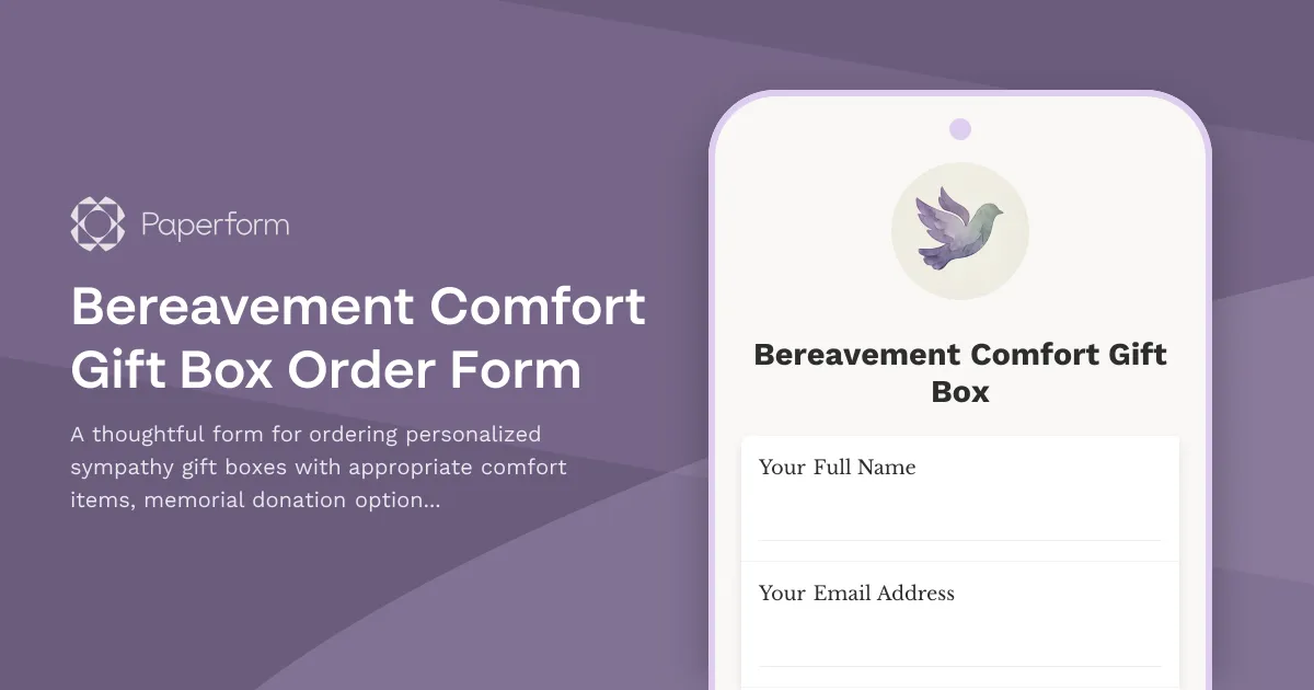 Bereavement Comfort Gift Box Order Form