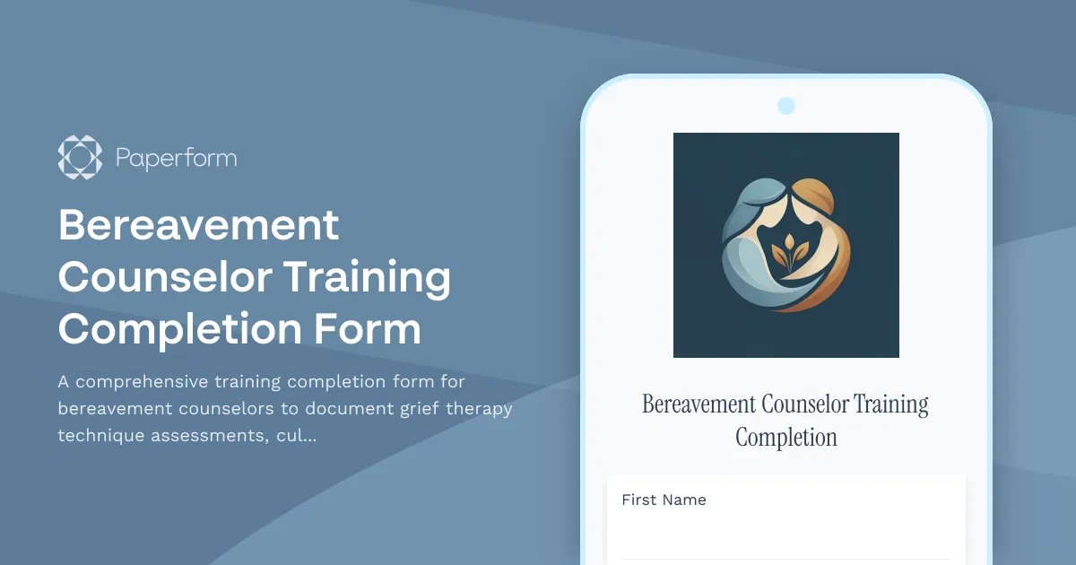 Bereavement Counselor Training Completion Form