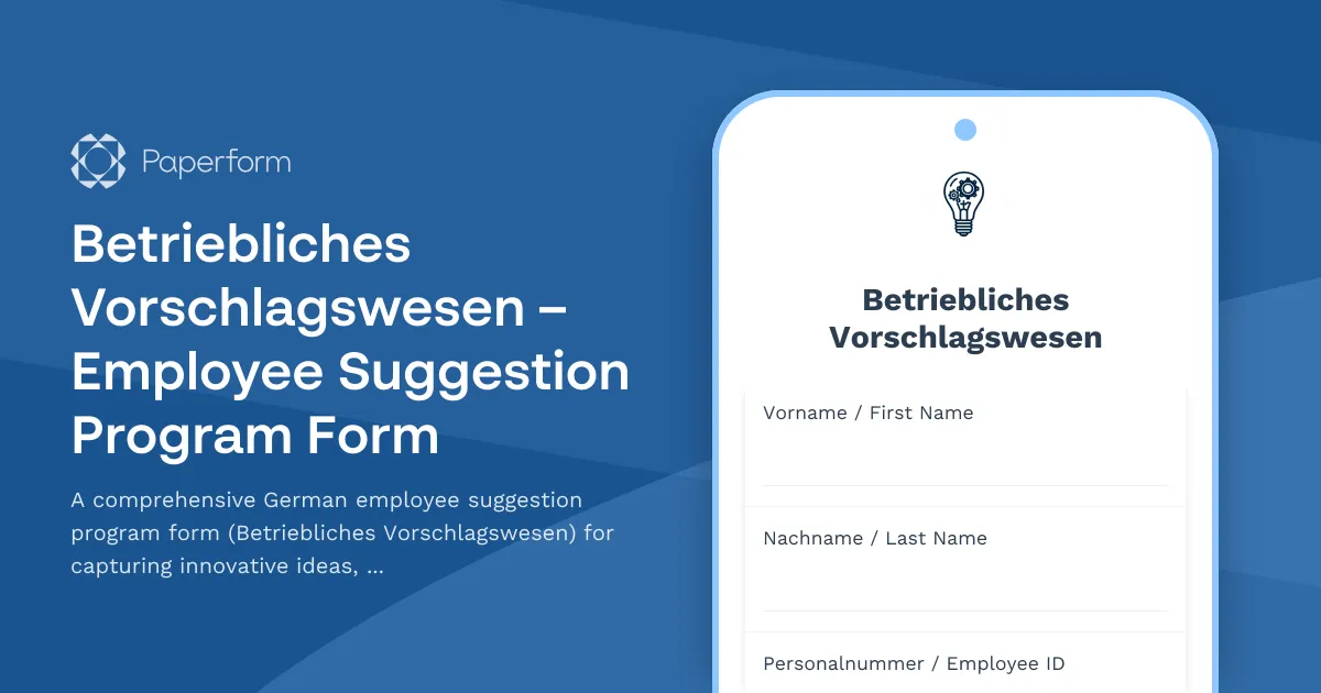 Betriebliches Vorschlagswesen – Employee Suggestion Program Form