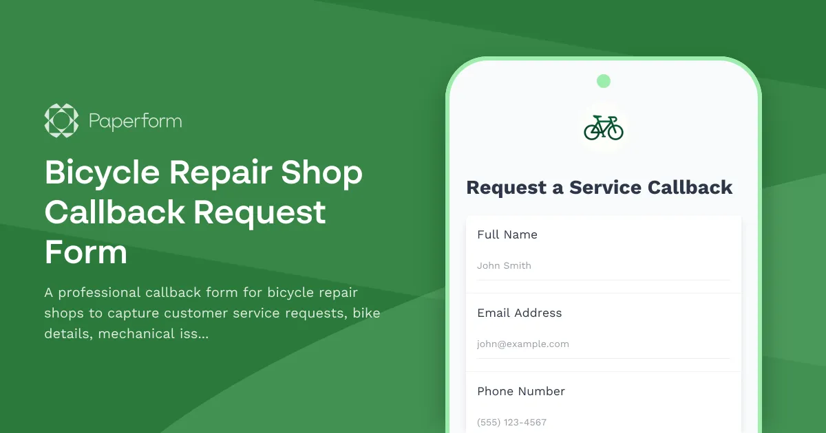 Bicycle Repair Shop Callback Request Form