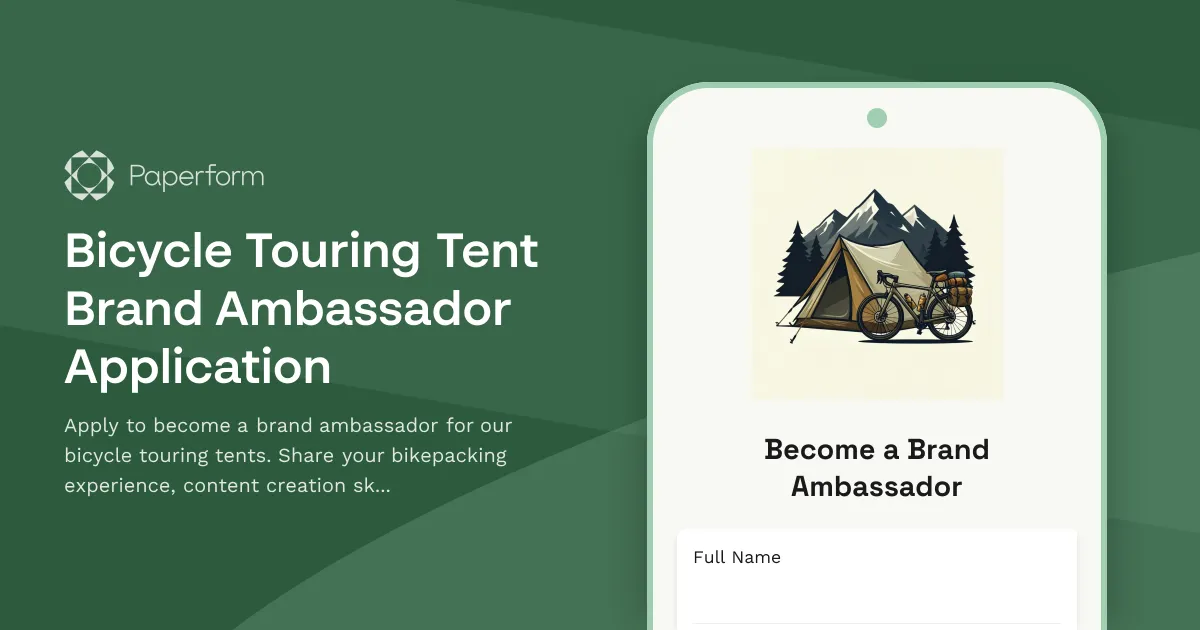 Bicycle Touring Tent Brand Ambassador Application