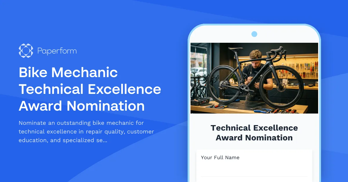 Bike Mechanic Technical Excellence Award Nomination