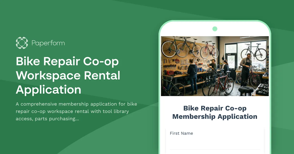 Bike Repair Co-op Workspace Rental Application