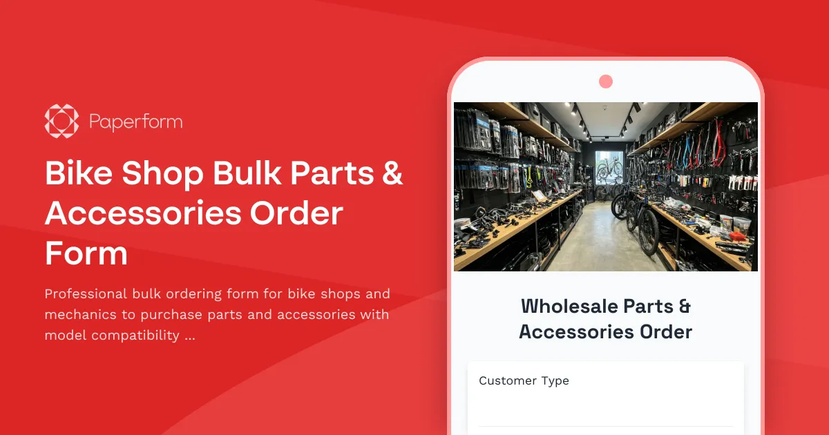 Bike Shop Bulk Parts & Accessories Order Form