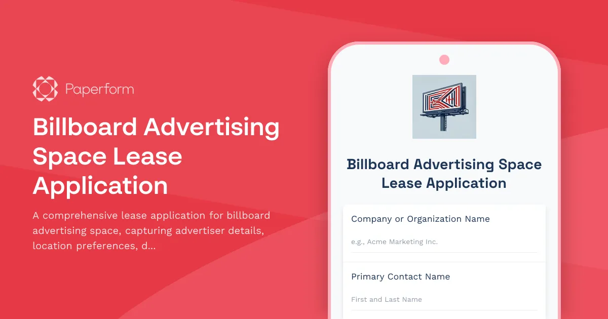 Billboard Advertising Space Lease Application