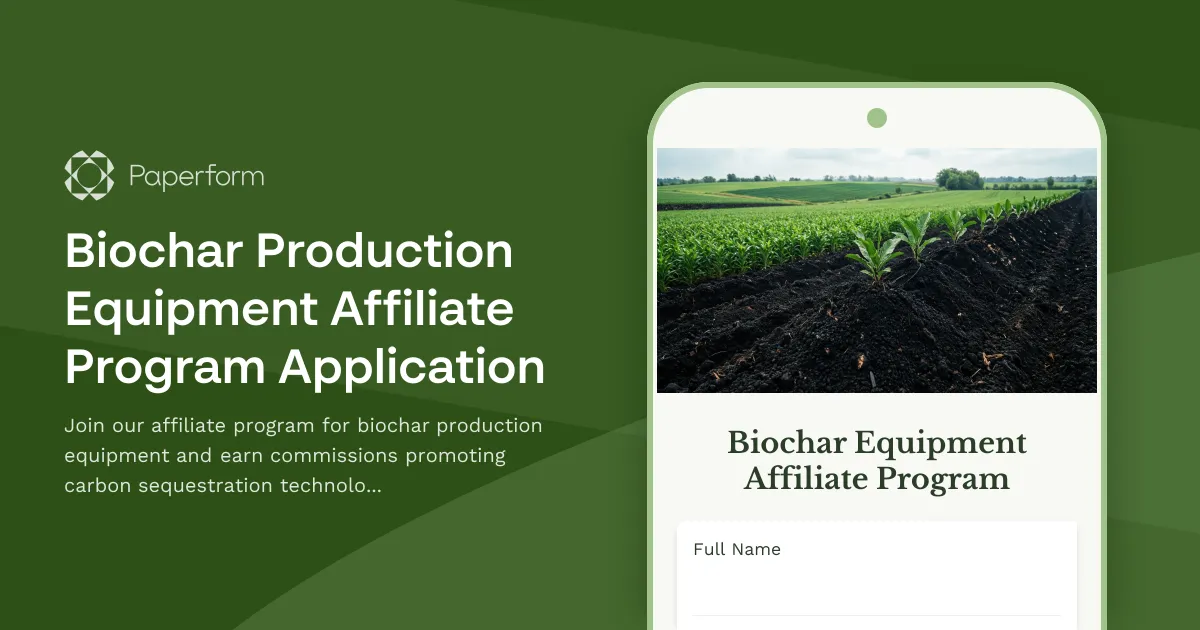 Biochar Production Equipment Affiliate Program Application