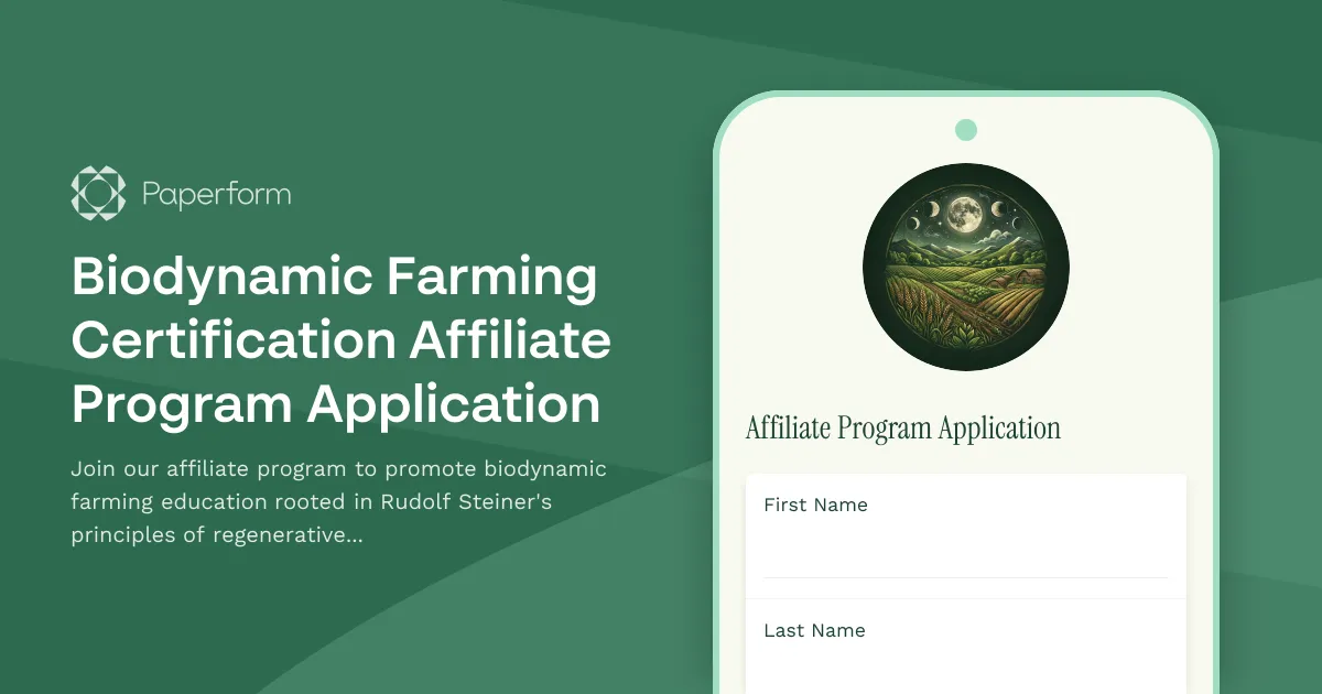 Biodynamic Farming Certification Affiliate Program Application