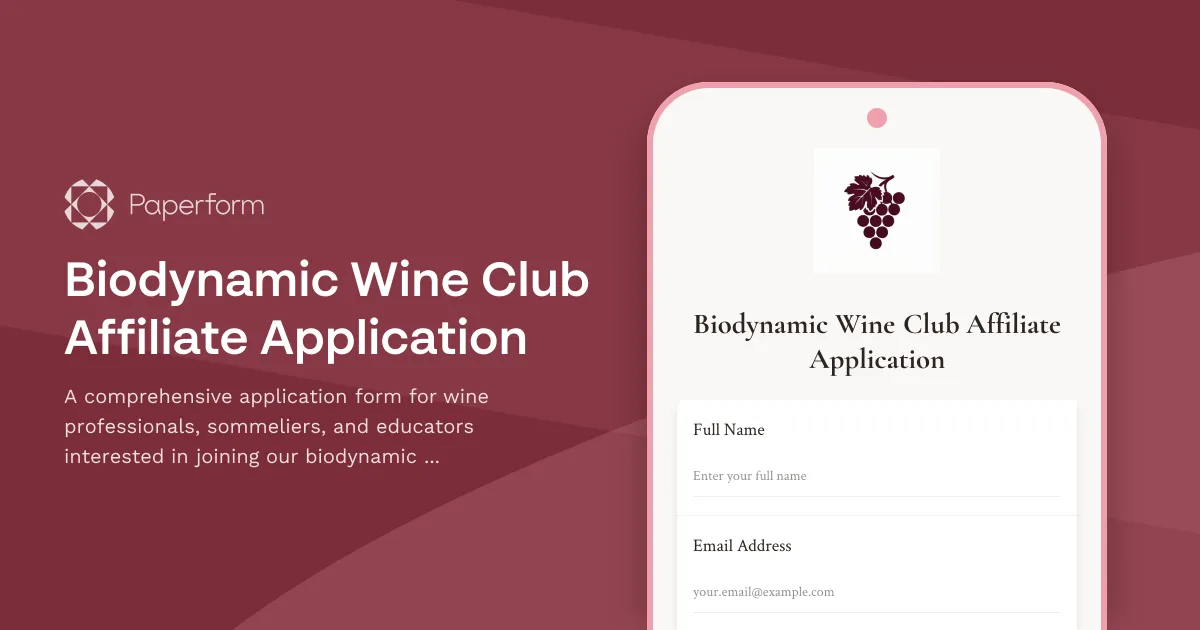 Biodynamic Wine Club Affiliate Application