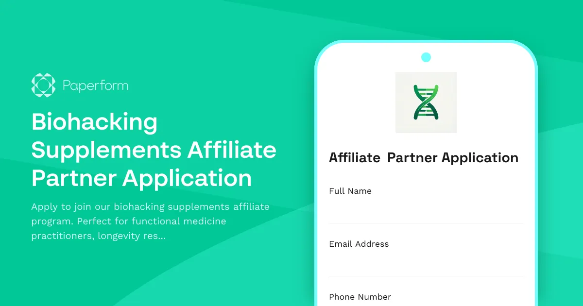 Biohacking Supplements Affiliate Partner Application
