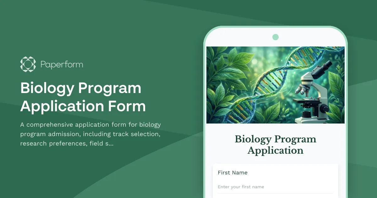 Biology Program Application Form