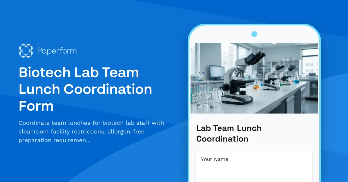 Biotech Lab Team Lunch Coordination Form