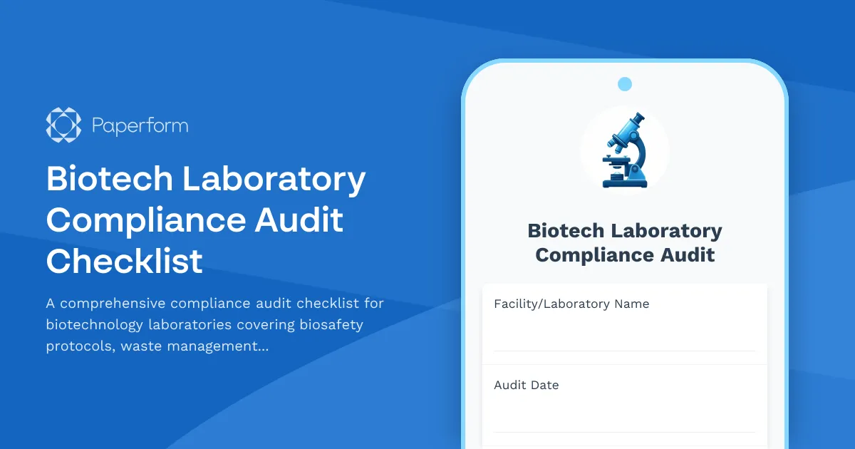 Biotech Laboratory Compliance Audit Checklist