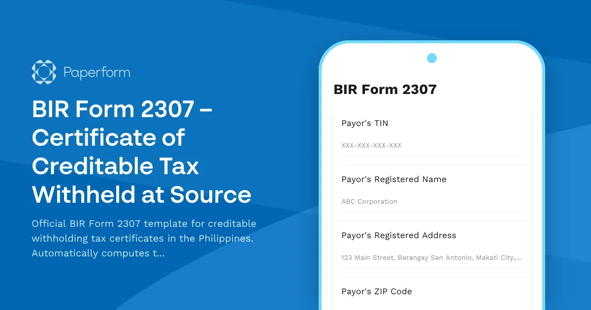 BIR Form 2307 – Certificate of Creditable Tax Withheld at Source