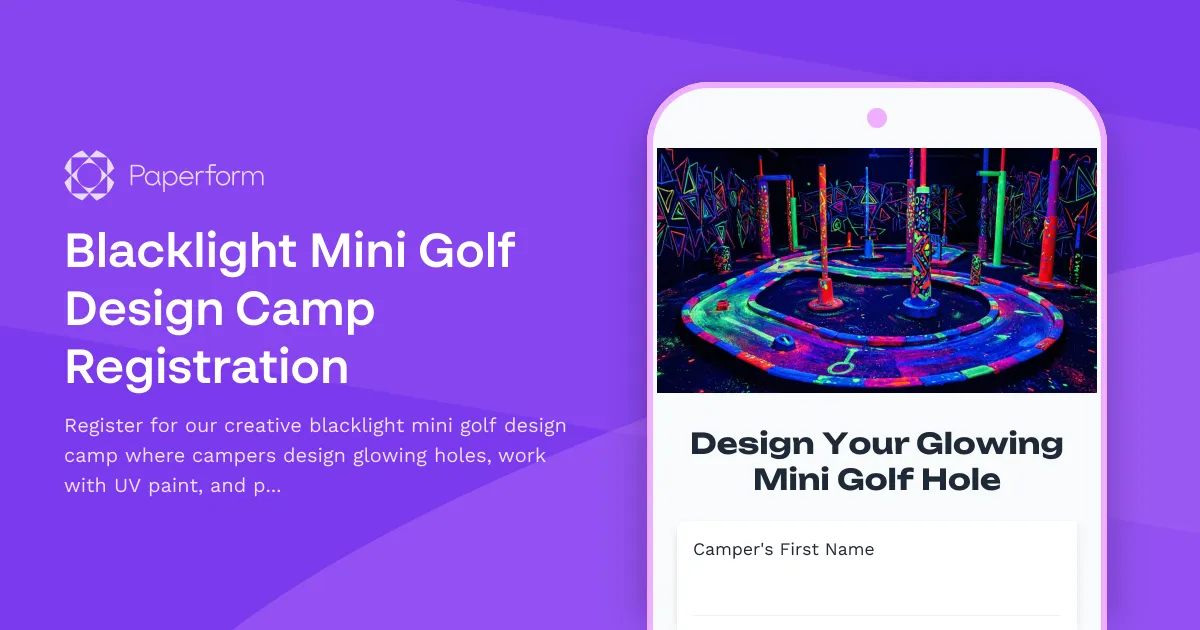 Blacklight Mini Golf Design Camp Registration