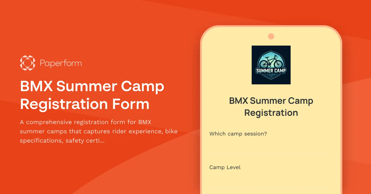 BMX Summer Camp Registration Form