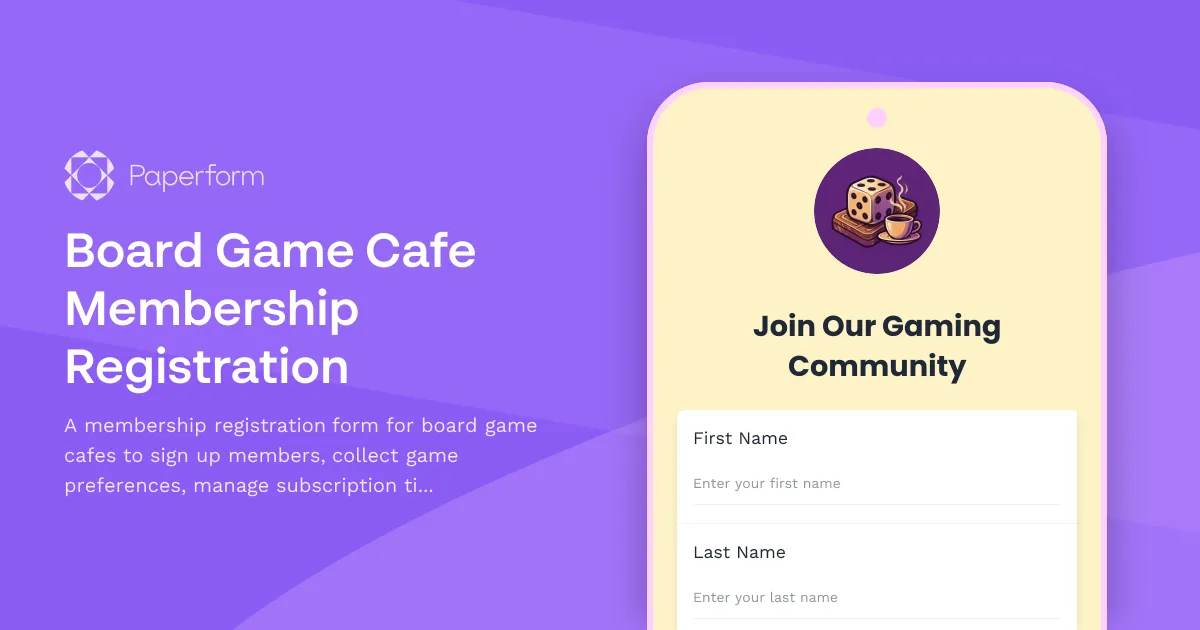 Board Game Cafe Membership Registration