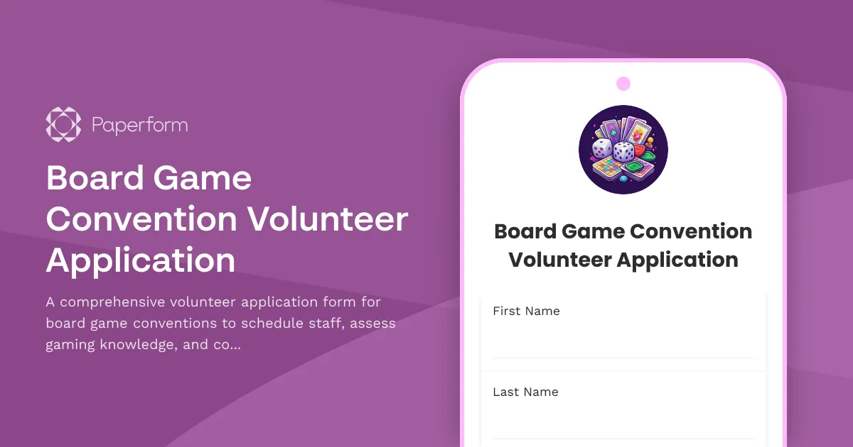 Board Game Convention Volunteer Application