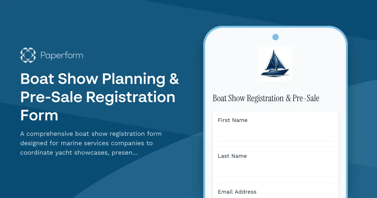 Boat Show Planning & Pre-Sale Registration Form