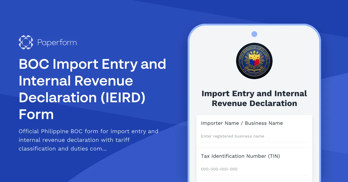 BOC Import Entry and Internal Revenue Declaration (IEIRD) Form