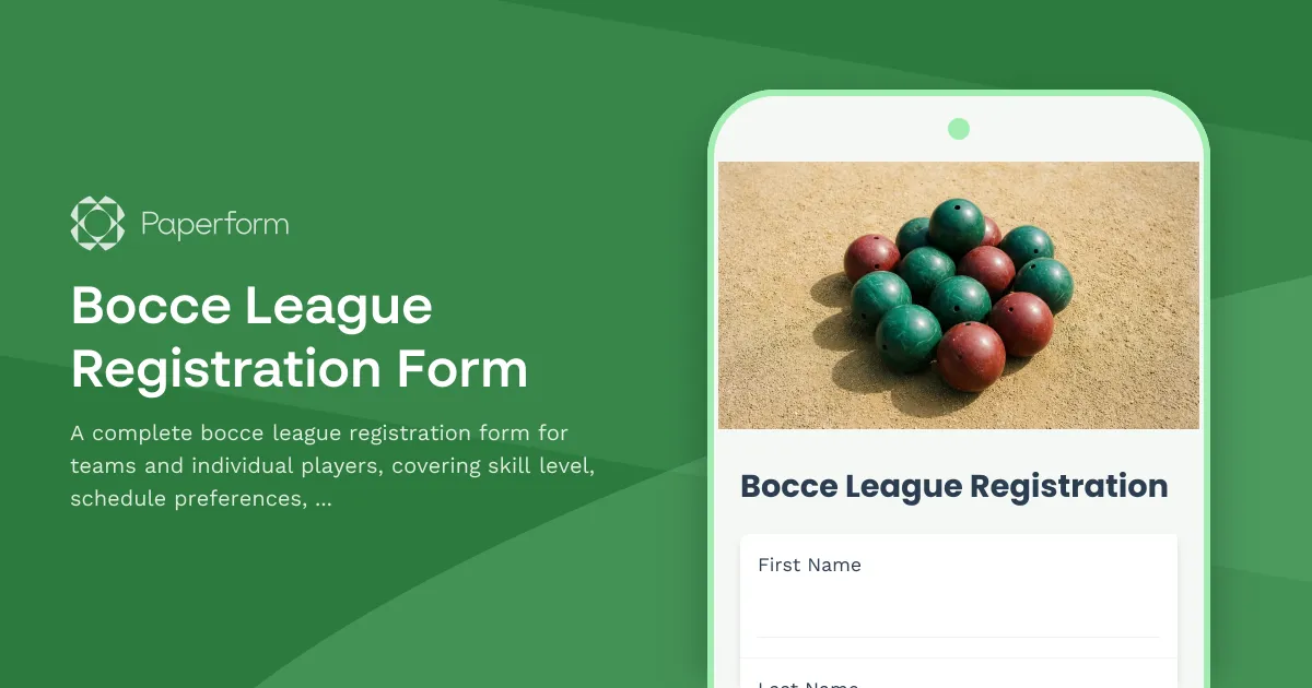 Bocce League Registration Form