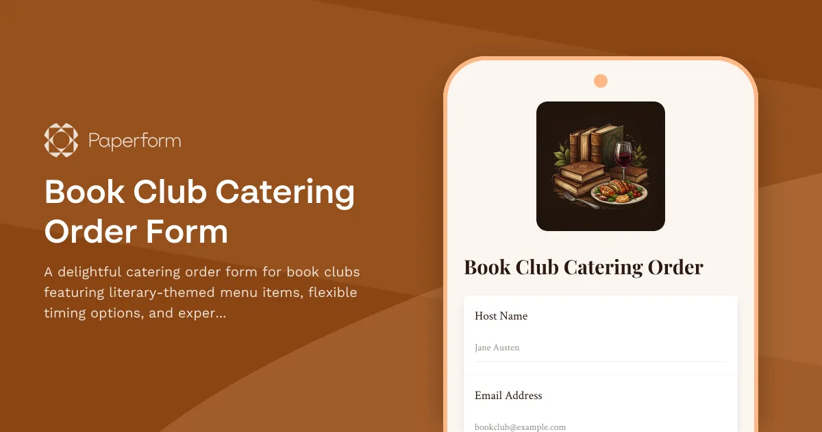 Book Club Catering Order Form