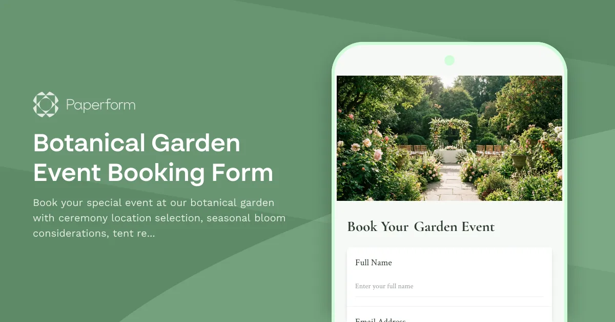 Botanical Garden Event Booking Form