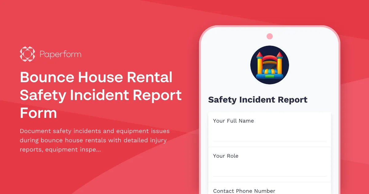 Bounce House Rental Safety Incident Report Form