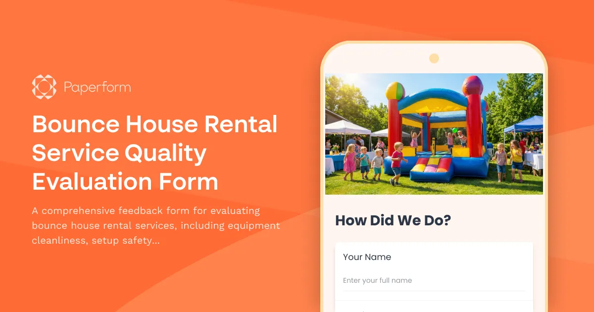 Bounce House Rental Service Quality Evaluation Form