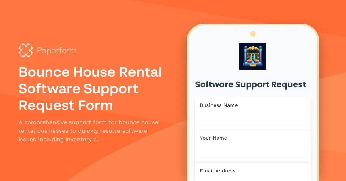 Bounce House Rental Software Support Request Form