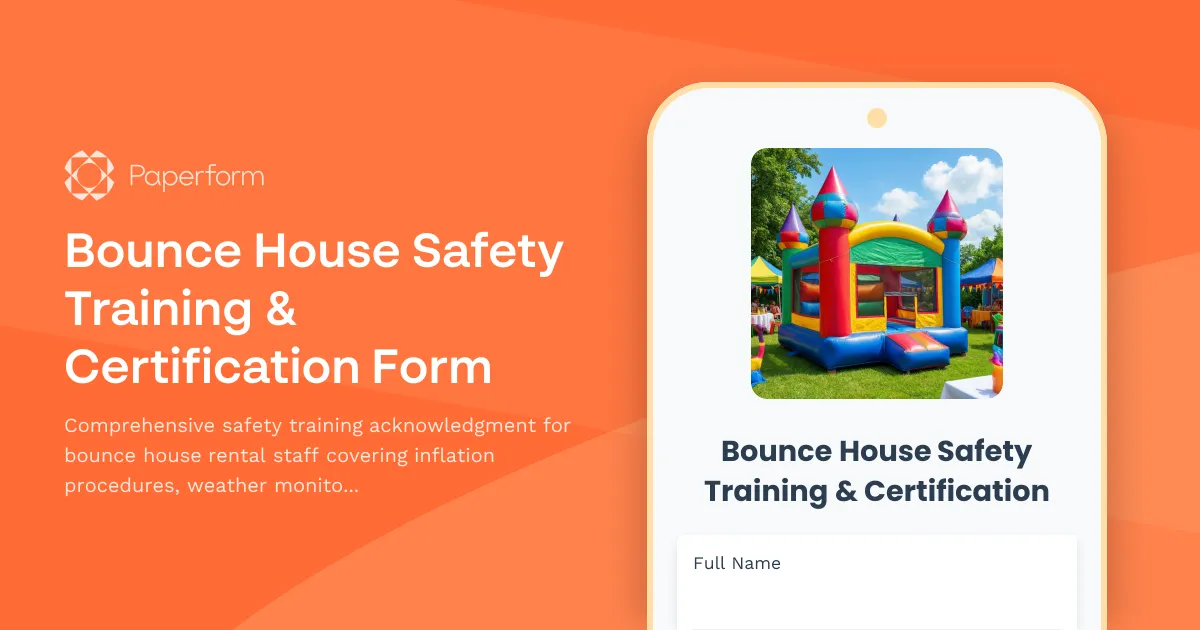 Bounce House Safety Training & Certification Form