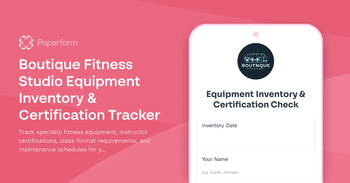Boutique Fitness Studio Equipment Inventory & Certification Tracker