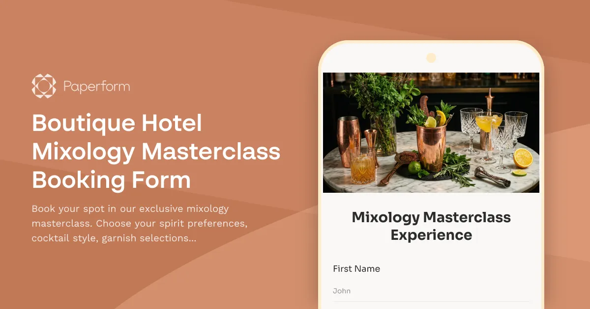Boutique Hotel Mixology Masterclass Booking Form