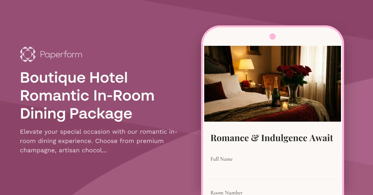 Boutique Hotel Romantic In-Room Dining Package