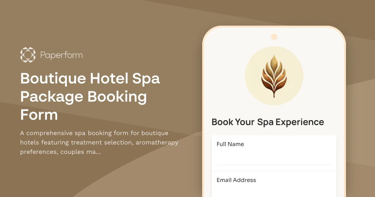 Boutique Hotel Spa Package Booking Form