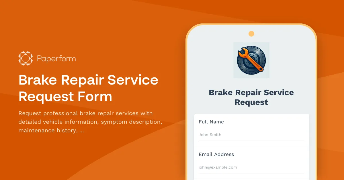 Brake Repair Service Request Form