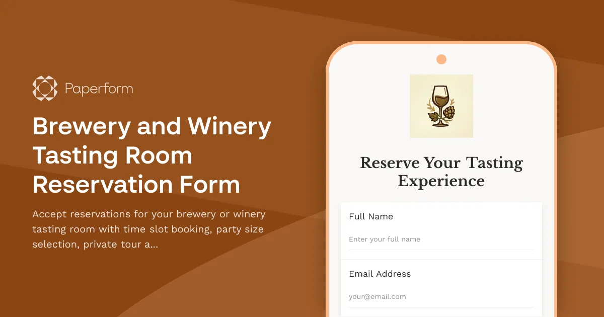 Brewery and Winery Tasting Room Reservation Form
