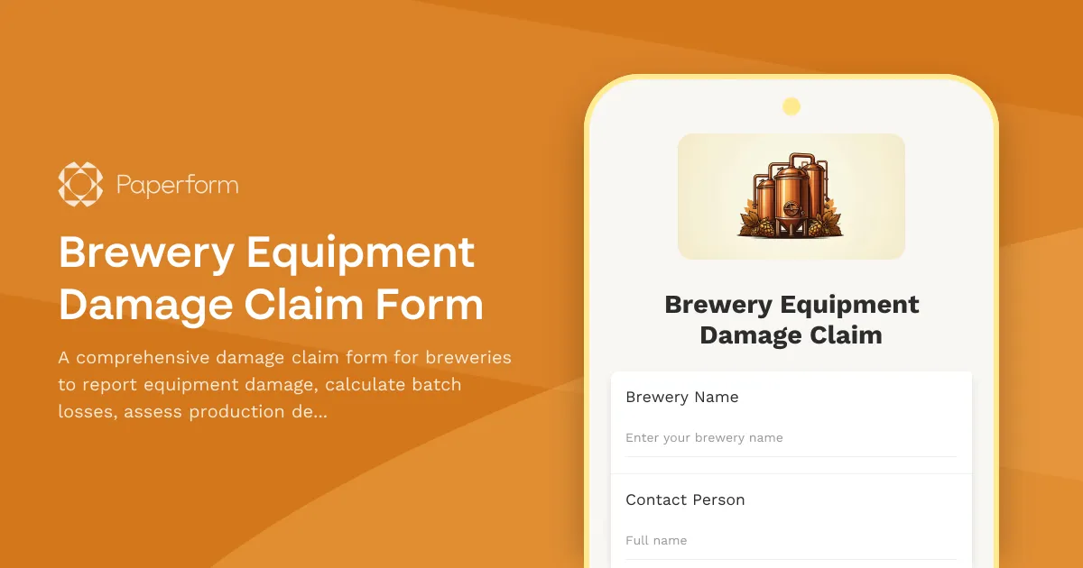 Brewery Equipment Damage Claim Form