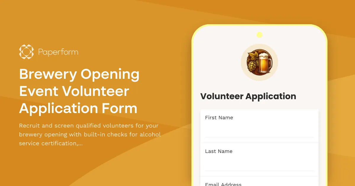 Brewery Opening Event Volunteer Application Form