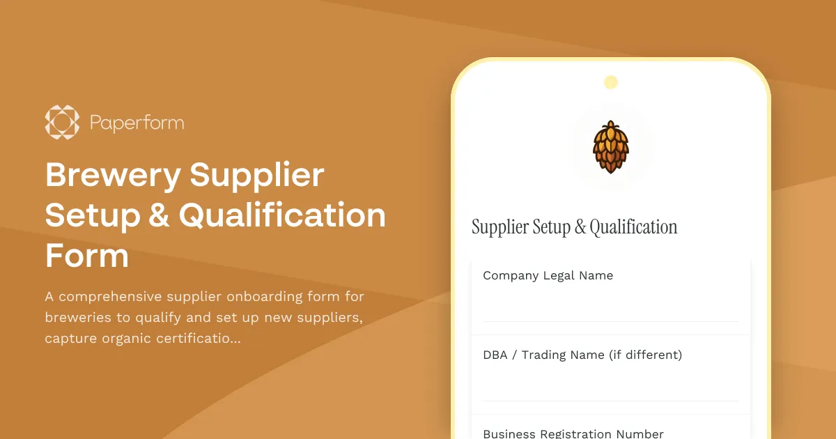 Brewery Supplier Setup & Qualification Form