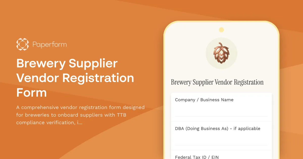 Brewery Supplier Vendor Registration Form