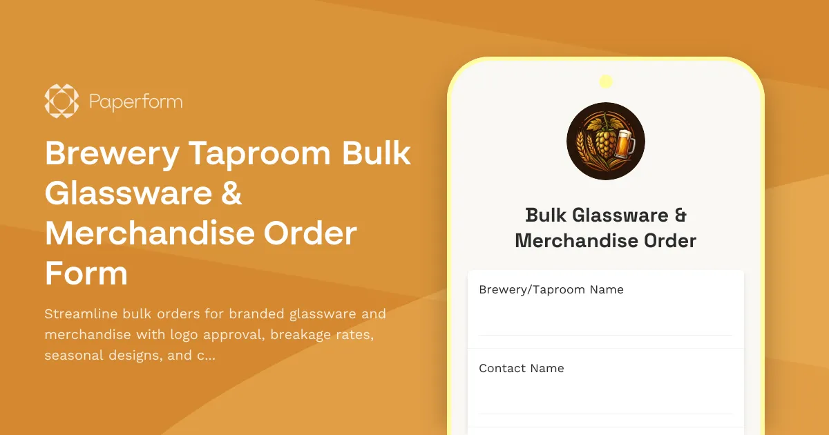 Brewery Taproom Bulk Glassware & Merchandise Order Form