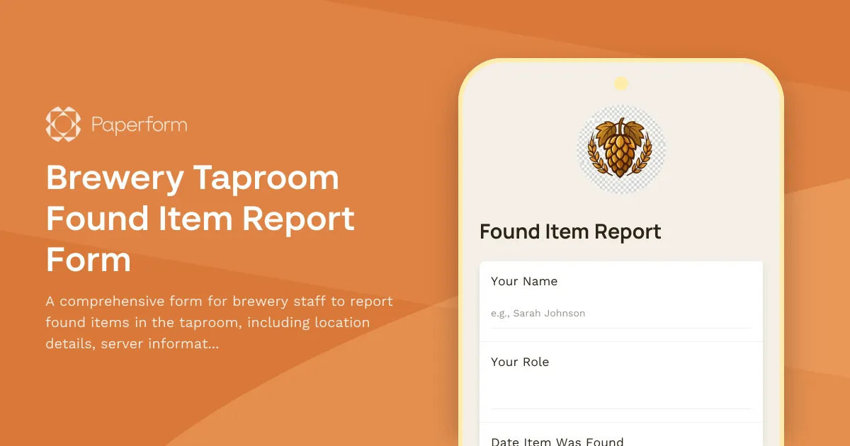 Brewery Taproom Found Item Report Form